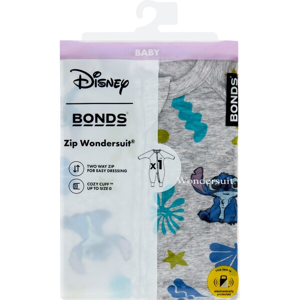 Bonds Lilo & Stitch Zip Wondersuit Grey Size 000 each