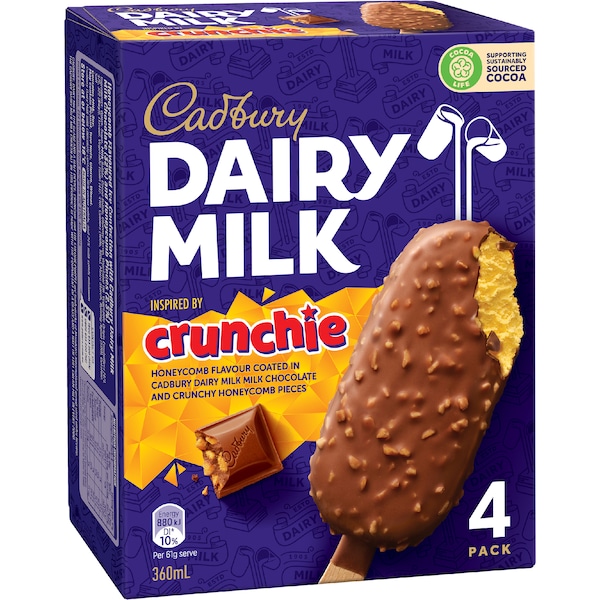 Cadbury Dairy Milk Crunchie Frozen Dessert Sticks 4 pack