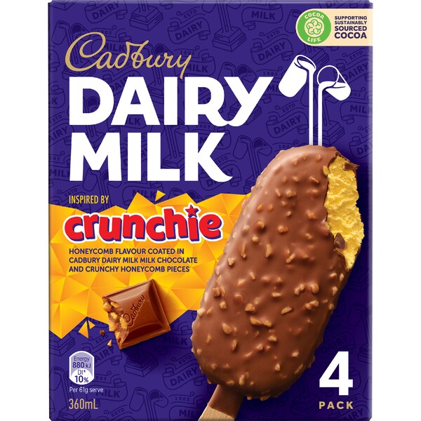 Cadbury Dairy Milk Crunchie Frozen Dessert Sticks 4 pack