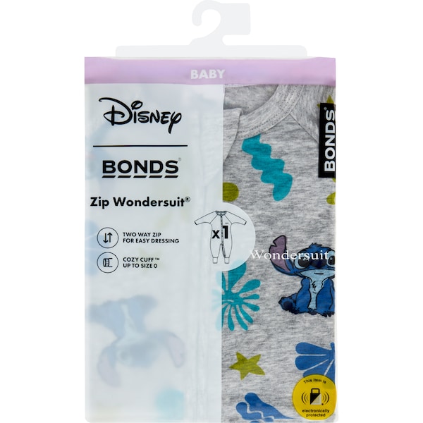 Bonds Lilo & Stitch Zip Wondersuit Grey Size 00 each