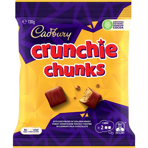 Cadbury Crunchie Chunks Chocolate Snack & Share Bag 130g