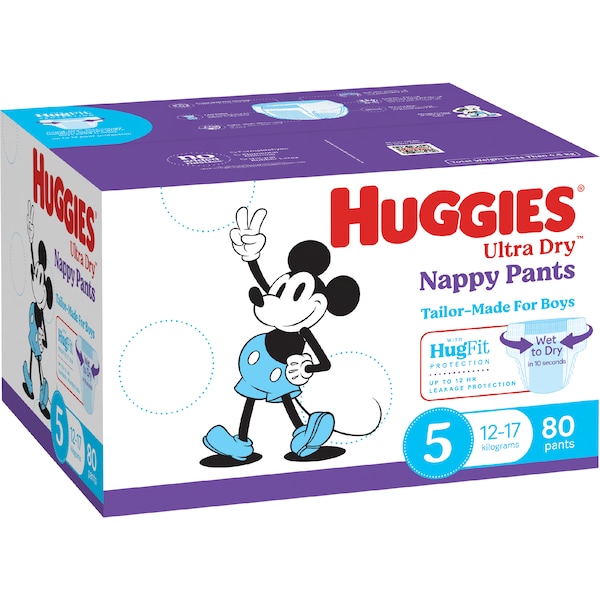 Huggies Ultra Dry Mega Nappy Pants For Boys Size 5 80 pack
