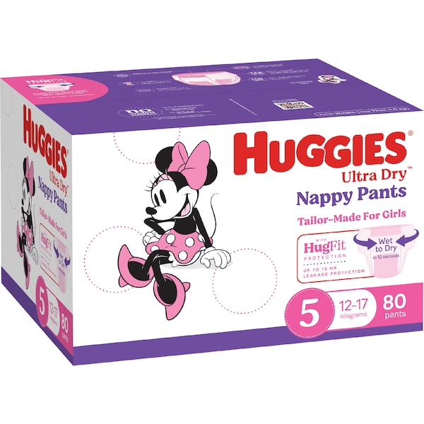 Huggies Ultra Dry Mega Nappy Pants For Girls Size 5 80 pack