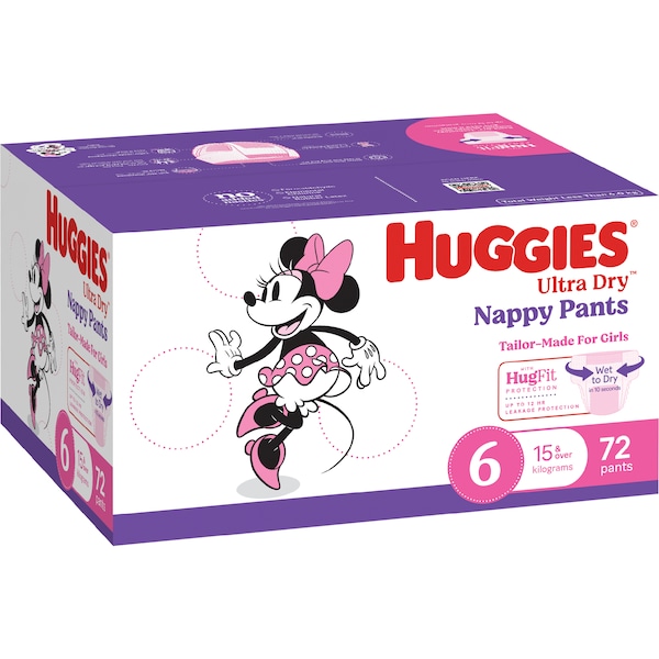 Huggies Ultra Dry Mega Nappy Pants For Girls Size 6 72 pack