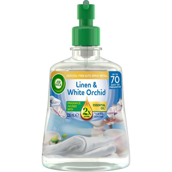 Air Wick 2x Essential Oil Air Freshener Auto refill Linen & Orchid 228mL