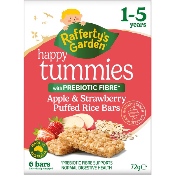 Rafferty's Garden Happy Tummies Apple & Strawberry Puffed Rice Bars 6 pack