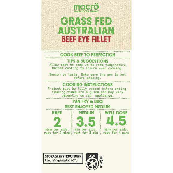Macro Grass Fed Australian Beef Eye Fillet 350g | bunch