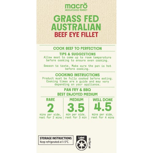 Macro Fillets Macro Grass Fed Australian Beef Eye Fillet 350g | bunch