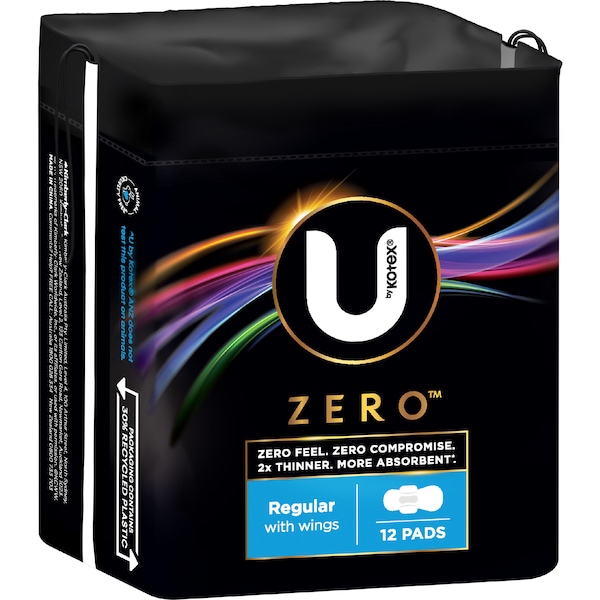 U by Kotex Zero Pads Regular With Wings 12 pack