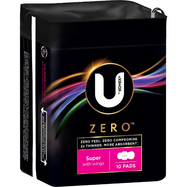 U by Kotex Zero Pads Super With Wings 10 pack