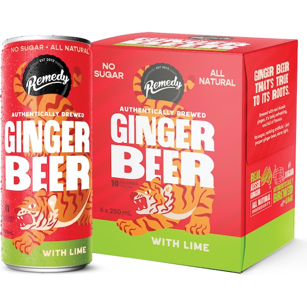 Remedy Ginger Beer Cans Lime 250mL x 4 pack