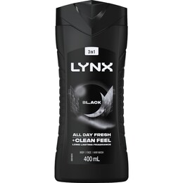 Lynx 3 In 1 Body Face Hair Wash Black 400mL – Woolworths
