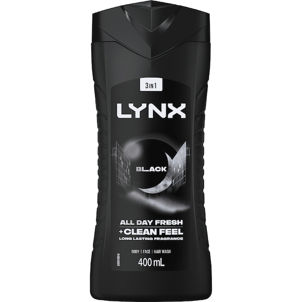 LYNX 3 In 1 Body Face Hair Wash Black All Day Fresh 400mL