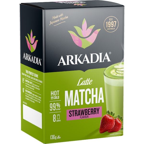 Arkadia Latte Matcha Sachets Strawberry Flavour 8 pack