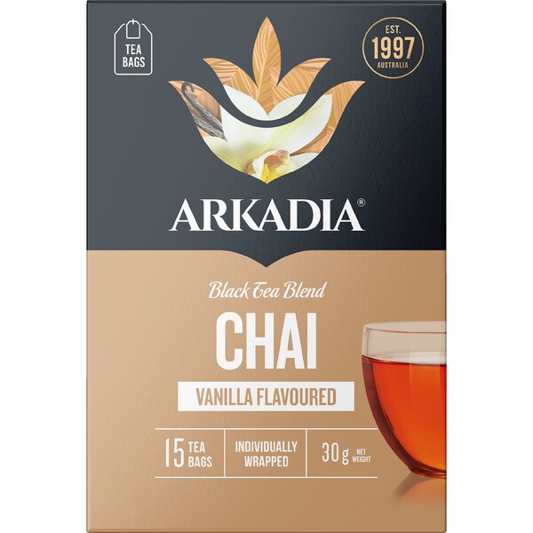 Arkadia Chai Tea Bags Vanilla Flavoured 15 pack