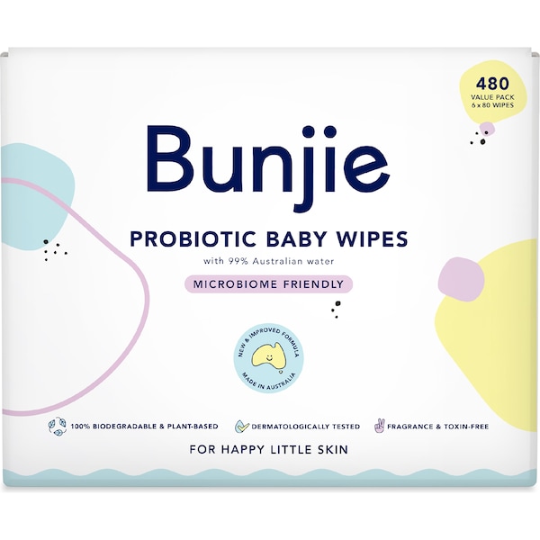 Bunjie Probiotic Baby Wipes Fragrance & Toxin-Free 480 pack