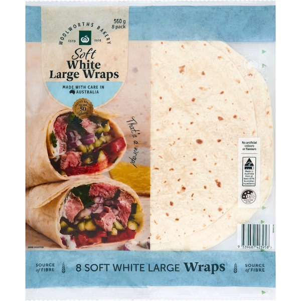 Woolworths Large White Wraps 8 pack