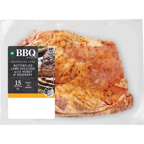 Woolworths BBQ Butterflied Lamb Shoulder Honey & Rosemary 700g - 1.65kg