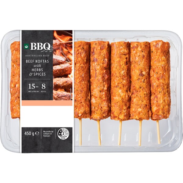 Woolworths BBQ Australian Beef Koftas Herbs & Spices 450g