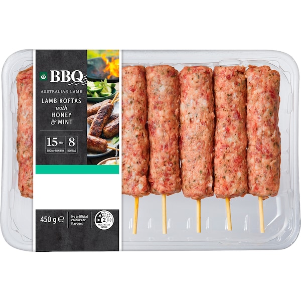 Woolworths BBQ Australian Lamb Koftas Honey & Mint 450g