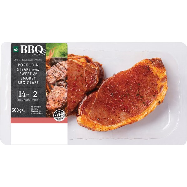 Woolworths BBQ Pork Steaks With Sweet & Smokey BBQ Glaze 300g