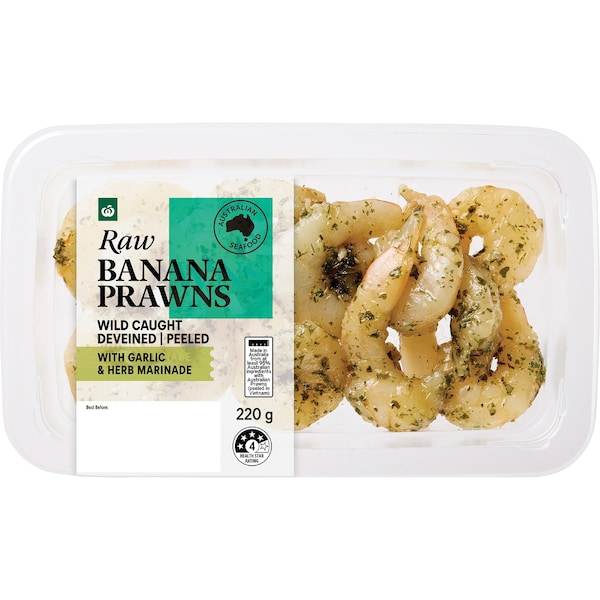 Woolworths Raw Banana Prawn Meat Garlic & Herb 220g
