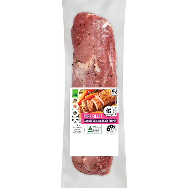 Woolworths COOK Pork Fillet Smoked Garlic & Black Pepper 300g - 750g