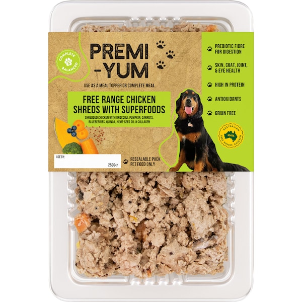 Premi-Yum Chilled Free Range Chicken Shreds With Superfoods 250g