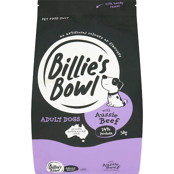 Billie's Bowl Adult Dry Dog Food With Aussie Beef 3kg