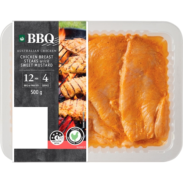 Woolworths BBQ Chicken Breast Steaks Sweet & Tangy Mustard 500g