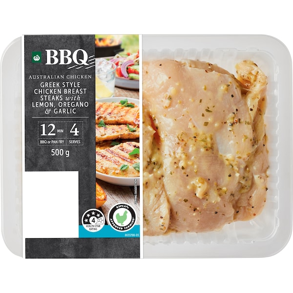 Woolworths BBQ Chicken Breast Steaks Greek Style 500g
