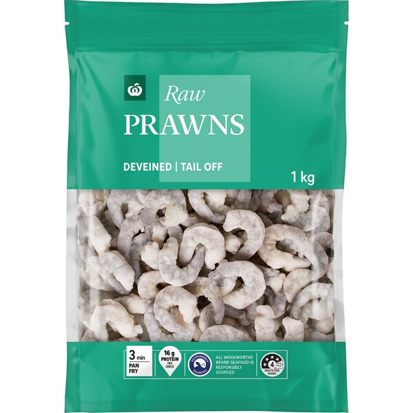 Woolworths Raw Prawns Deveined Tail Off 1kg