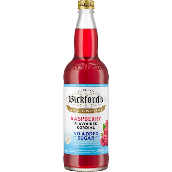 Bickford's No Added Sugar Cordial Raspberry 750mL