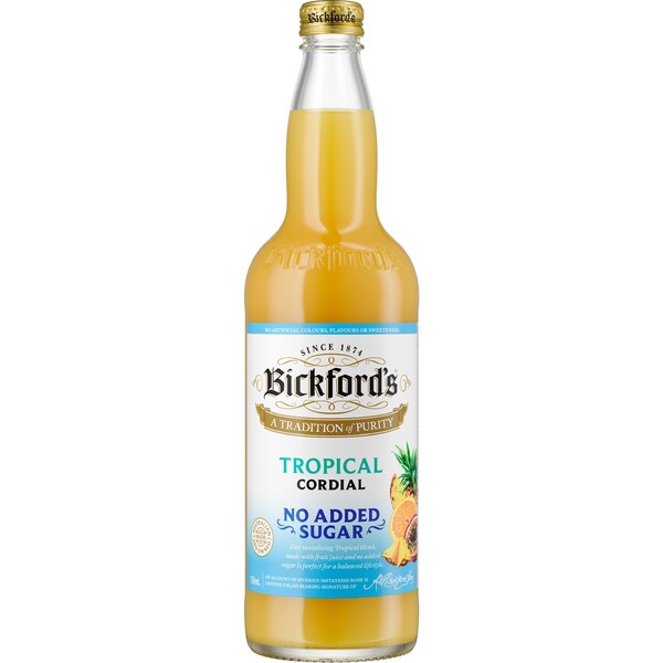 Bickford's No Added Sugar Cordial Tropical 750mL