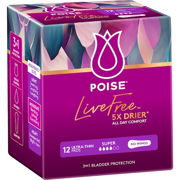 Poise LiveFree Ultrathin Pads Super No Wings 12 pack