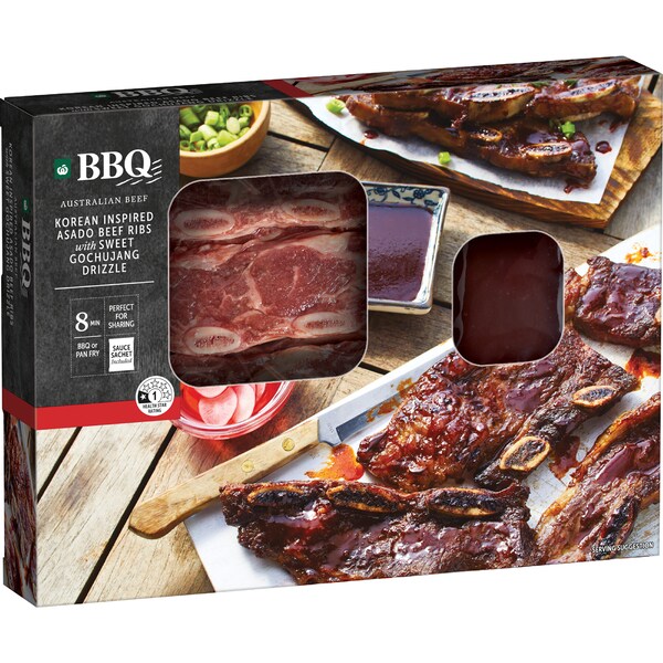 Woolworths BBQ Korean Style Asado Beef Ribs Sweet Gochujang Drizzle 485g - 685g
