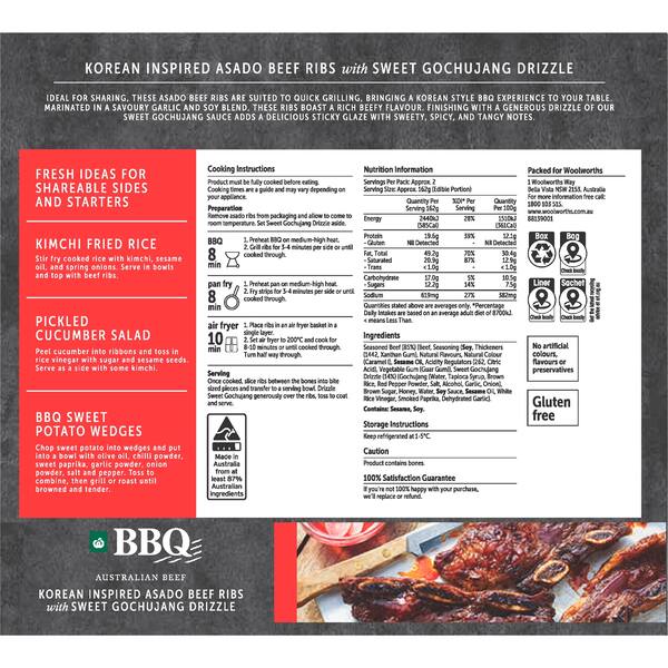 Woolworths BBQ Korean Style Asado Beef Ribs Sweet Gochujang Drizzle ...