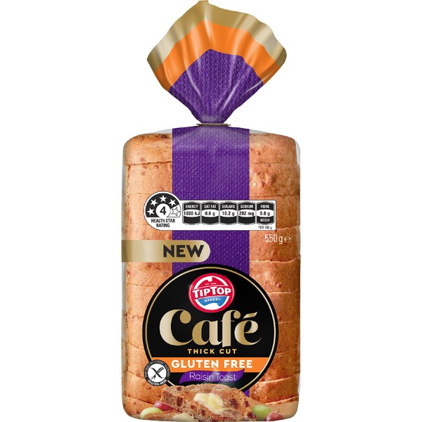 Tip Top Cafe Thick Cut Gluten Free Raisin Toast 550g