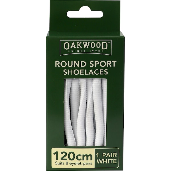 Oakwood Round Sport Shoelaces White 120cm each