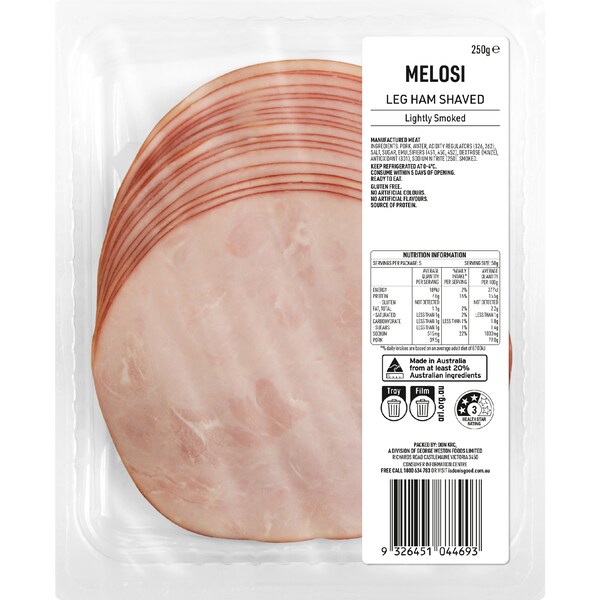 Don Melosi Leg Ham Shaved Lightly Smoked 250g