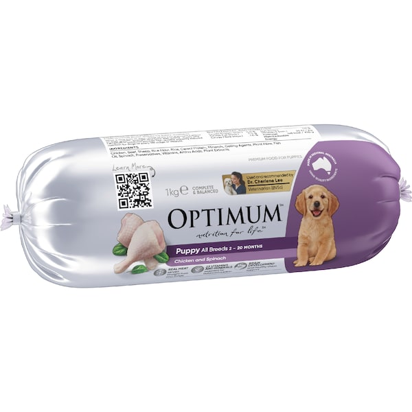 Optimum Chilled Dog Food Roll Puppy Chicken & Spinach 1kg