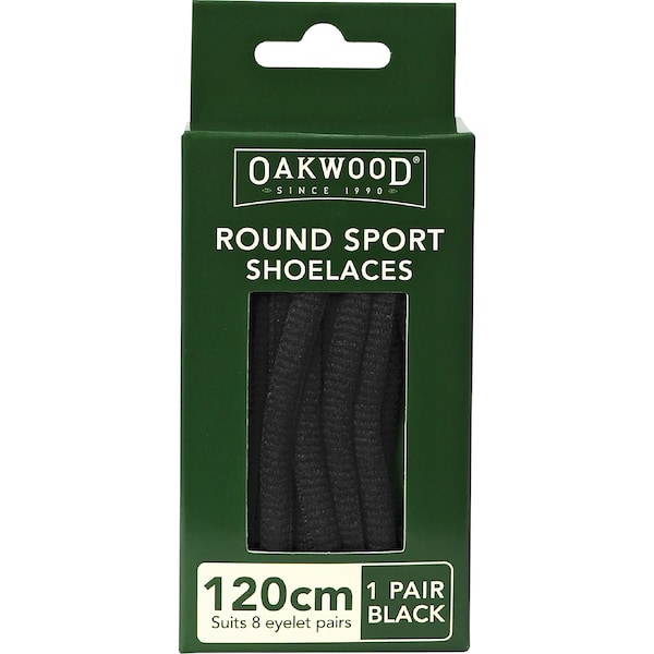 Oakwood Round Sport Shoelaces Black 120cm each