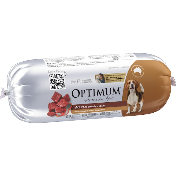 Optimum Roll Dog Food Adult Kangaroo & Capsicum 1kg