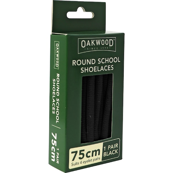 Oakwood Round School Shoelaces Black 75cm each