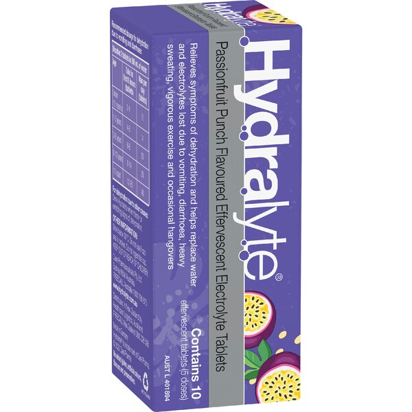 Hydralyte Effervescent Electrolyte Tablets Passionfruit Punch 10 pack
