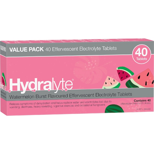 Hydralyte Electrolyte Tablets Watermelon Burst Flovoured 40 pack
