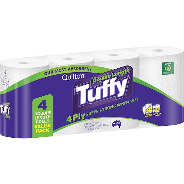 Quilton Tuffy Double Length Paper Towel Sheets 120 x 4 pack