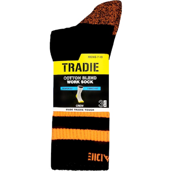 Tradie Mens Cotton Blend Crew Work Socks Black Size 7-10 3 pack