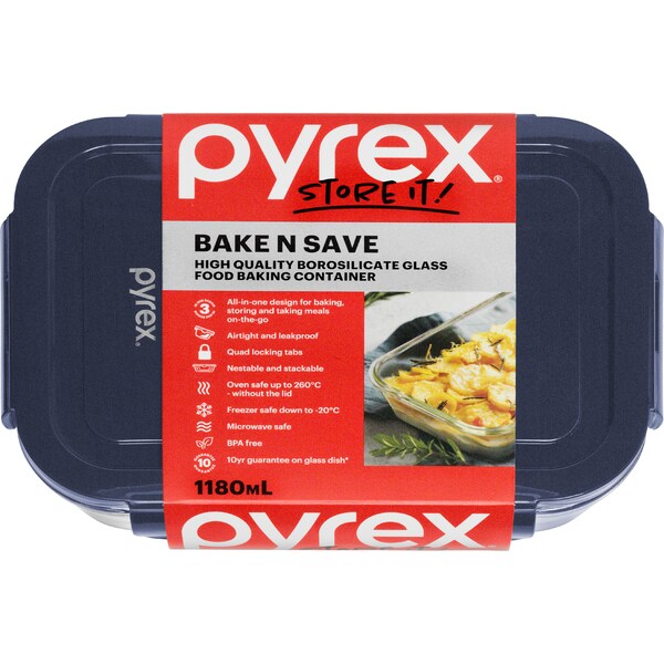 Pyrex Bake N Save Glass Food Baking Container 1.18L each