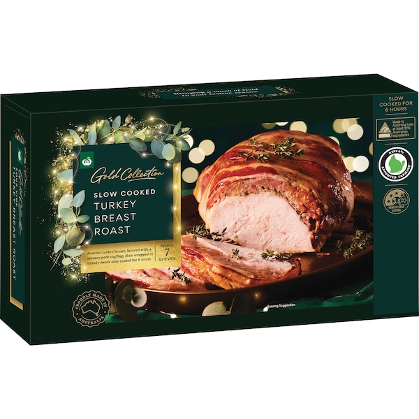 Woolworths Gold Slow Cooked Turkey Breast Roast Wrapped in Bacon 1.1kg - 1.4kg